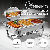 GOMINIMO 9L Chafing Dish Multifunctional Stainless Steel Food Buffet Warmer Pan (3x3L Triple Trays) Kings Warehouse 