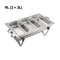 GOMINIMO 9L Chafing Dish Multifunctional Stainless Steel Food Buffet Warmer Pan (3x3L Triple Trays) Kings Warehouse 