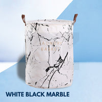 GOMINIMO Laundry Basket Round Foldable White Black Marble GO-LB-105-YX Kings Warehouse 