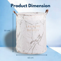 GOMINIMO Laundry Basket Round Foldable (White Grey Marble) HM-LB-101-YX Kings Warehouse 