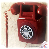 GPO 746 Retro Wall Mount Rotary Push Button Home Phone Landline Classic Red Kings Warehouse 