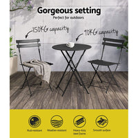 Gradeon 3PC Outdoor Bistro Set Steel Table and Chairs Patio Furniture Black garden supplies Kings Warehouse 