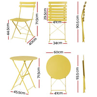 Gradeon 3PC Outdoor Bistro Set Steel Table and Chairs Patio Furniture Yellow Summer Outdoor Living Kings Warehouse 