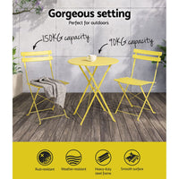 Gradeon 3PC Outdoor Bistro Set Steel Table and Chairs Patio Furniture Yellow Summer Outdoor Living Kings Warehouse 