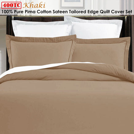 Grand Aterlier Pima Cotton Khaki Quilt Cover Set King Home & Garden Kings Warehouse 