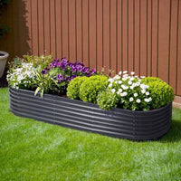 Green Fingers Garden Bed 240X80X42cm Oval Planter Box Raised Container Galvanised Home & Garden Kings Warehouse 