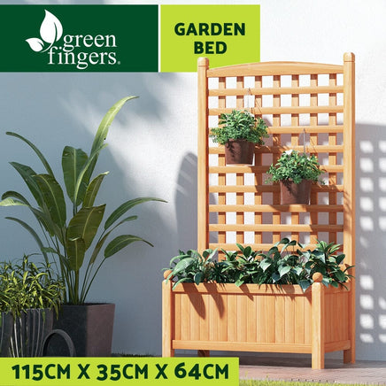 Green Fingers Garden Bed Wooden 64x35x115cm Planter Raised Box Container Trellis Home & Garden Kings Warehouse 