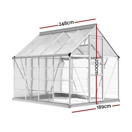 Green Fingers Greenhouse 2.48x1.89x2M Aluminium Polycarbonate Green House Garden Shed Home & Garden Kings Warehouse 