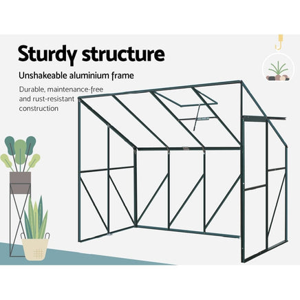 Green Fingers Greenhouse 2.52x1.27x2.13M Lean-to Aluminium Polycarbonate Green House Garden Shed Home & Garden Kings Warehouse 