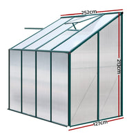 Green Fingers Greenhouse 2.52x1.27x2.13M Lean-to Aluminium Polycarbonate Green House Garden Shed Home & Garden Kings Warehouse 