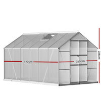 Green Fingers Greenhouse 3.7x2.5x2.26M Double Doors Aluminium Green House Garden Shed Home & Garden Kings Warehouse 