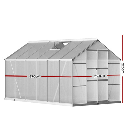 Green Fingers Greenhouse 3.7x2.5x2.26M Double Doors Aluminium Green House Garden Shed Home & Garden Kings Warehouse 