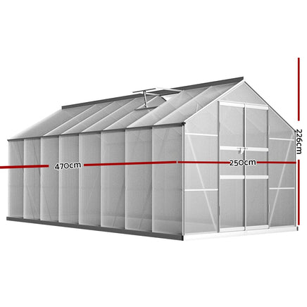 Green Fingers Greenhouse 4.7x2.5x2.26M Double Doors Aluminium Green House Garden Shed Home & Garden Kings Warehouse 