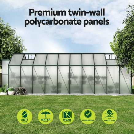 Green Fingers Greenhouse 6.3x2.44x2.1M Aluminium Polycarbonate Green House Garden Shed Home & Garden Kings Warehouse 