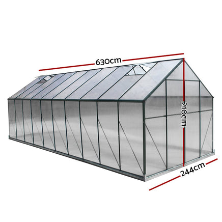 Green Fingers Greenhouse 6.3x2.44x2.1M Aluminium Polycarbonate Green House Garden Shed Home & Garden Kings Warehouse 