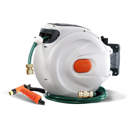 Green Fingers Water Hose Reel 30M Retractable Garden Brass Spray Gun Auto Rewind Home & Garden Kings Warehouse 