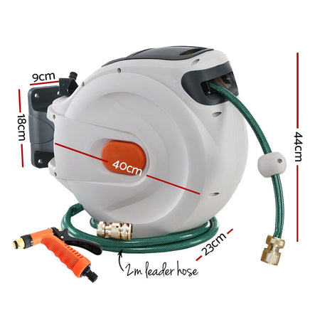 Green Fingers Water Hose Reel 30M Retractable Garden Brass Spray Gun Auto Rewind Home & Garden Kings Warehouse 