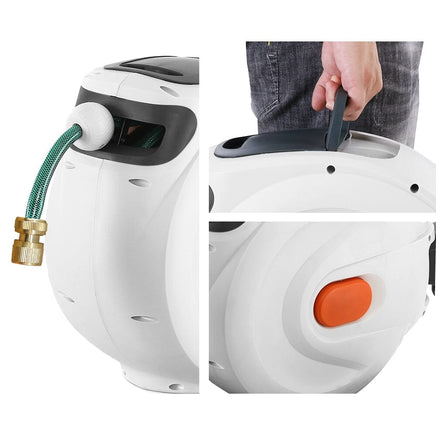 Green Fingers Water Hose Reel 30M Retractable Garden Brass Spray Gun Auto Rewind Home & Garden Kings Warehouse 