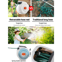 Green Fingers Water Hose Reel 30M Retractable Garden Brass Spray Gun Auto Rewind Home & Garden Kings Warehouse 
