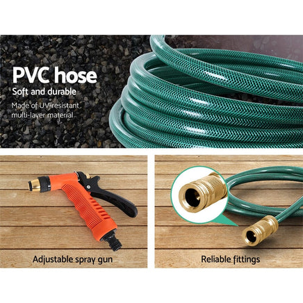 Green Fingers Water Hose Reel 30M Retractable Garden Brass Spray Gun Auto Rewind Home & Garden Kings Warehouse 