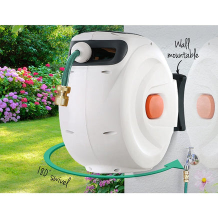 Green Fingers Water Hose Reel 30M Retractable Garden Brass Spray Gun Auto Rewind Home & Garden Kings Warehouse 