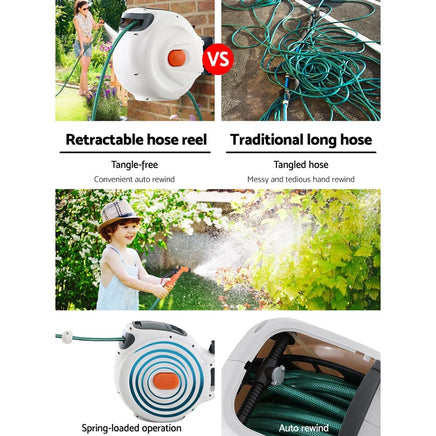 Greenfingers Water Hose Reel 20M Retractable Garden Brass Spray Gun Auto Rewind Home & Garden Kings Warehouse 