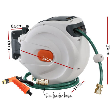 Greenfingers Water Hose Reel 20M Retractable Garden Brass Spray Gun Auto Rewind Home & Garden Kings Warehouse 