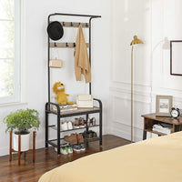 Greige and Black Steel Freestanding Coat Rack Stand with Removable Hooks, Bench and Shoe Rack, Height 183 cm Furniture Kings Warehouse 