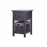 Grey Bedside Table with Wicker Basket Afterpay Day Kings Warehouse 