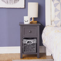 Grey Bedside Table with Wicker Basket Afterpay Day Kings Warehouse 