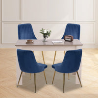 Grey Rectangular Dining Table with 4x Blue Velvet Chairs Kings Warehouse 