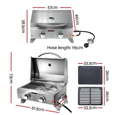 Grillz Portable Gas BBQ Grill 2 Burners with 2 Plates Home & Garden Kings Warehouse 
