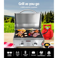 Grillz Portable Gas BBQ LPG Oven Camping Cooker Grill 2 Burners Stove Outdoor Summer Sale Kings Warehouse 