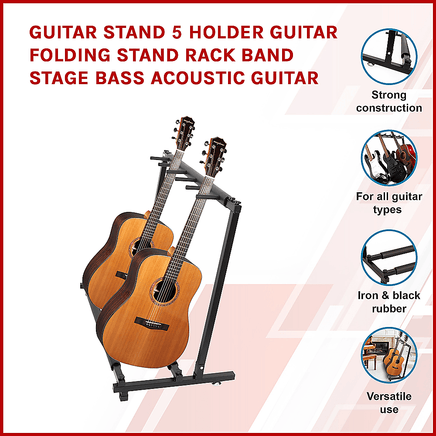 Guitar Stand 5 Holder Guitar Folding Stand Rack Band Stage Bass Acoustic Guitar Audio & Video Kings Warehouse 