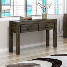 Hall Table 2 Storage Drawers Solid Acacia Wooden Frame Hallway in Chocolate Color Furniture Kings Warehouse 
