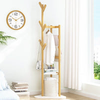 Hall Tree Garment Storage Holder Coat Rack Stand with 3 Shelves for Clothes Bag Furniture Kings Warehouse 