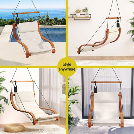 Hammock Chair Wooden Hanging Indoor Outdoor Lounge Patio Furniture Kings Warehouse 