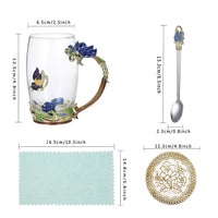 Hand Made Enamel daisy Flower Glass Coffee Mug Tea Cup Spoon Gift Idea Blue Kings Warehouse 
