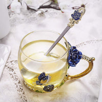 Hand Made Enamel daisy Flower Glass Coffee Mug Tea Cup Spoon Gift Idea Kings Warehouse 