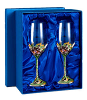Hand Made Enamel daisy Flower Glass Wine Glass Cup Set Flower Gift Idea Blue