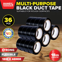 Handy Hardware 36PCE Heavy Duty Duct Tape Black Flexible Multipurpose 18m Kings Warehouse 