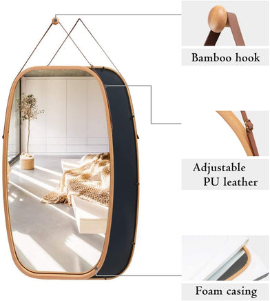 Hanging Full Length Wall Mirror - Solid Bamboo Frame and Adjustable Leather Strap for Bathroom and Bedroom Home & Garden Kings Warehouse 