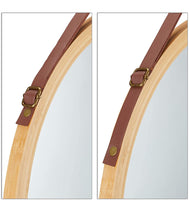 Hanging Round Wall Mirror 45 cm - Solid Bamboo Frame and Adjustable Leather Strap for Bathroom and Bedroom Home & Garden Kings Warehouse 