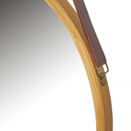 Hanging Round Wall Mirror 45 cm - Solid Bamboo Frame and Adjustable Leather Strap for Bathroom and Bedroom Home & Garden Kings Warehouse 