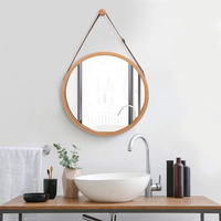 Hanging Round Wall Mirror 45 cm - Solid Bamboo Frame and Adjustable Leather Strap for Bathroom and Bedroom Home & Garden Kings Warehouse 