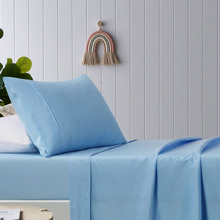 Happy Kids Blue Plain Dyed Microfibre Sheet Set King Single Home & Garden Kings Warehouse 