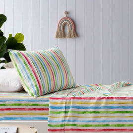 Happy Kids Multi Stripes Printed Microfibre Sheet Set Double Home & Garden Kings Warehouse 
