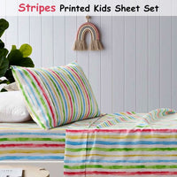 Happy Kids Multi Stripes Printed Microfibre Sheet Set Double Home & Garden Kings Warehouse 