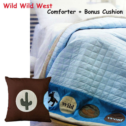 Happy Kids Wild Wild West Blue Embroidered Comforter with Bonus Cushion Home & Garden Kings Warehouse 