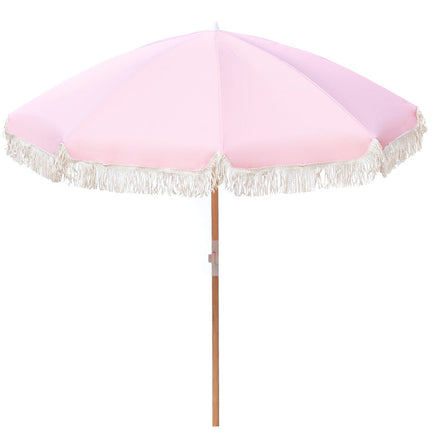 Havana Outdoors Beach Umbrella Portable 2 Metre Fringed Garden Sun Shade Shelter - Dusty Rose Kings Warehouse 